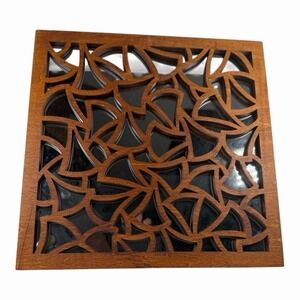 Pier 1 One Imports Mirror Square Brown Wood 14"  Frame Wall Vintage‎ Abstract